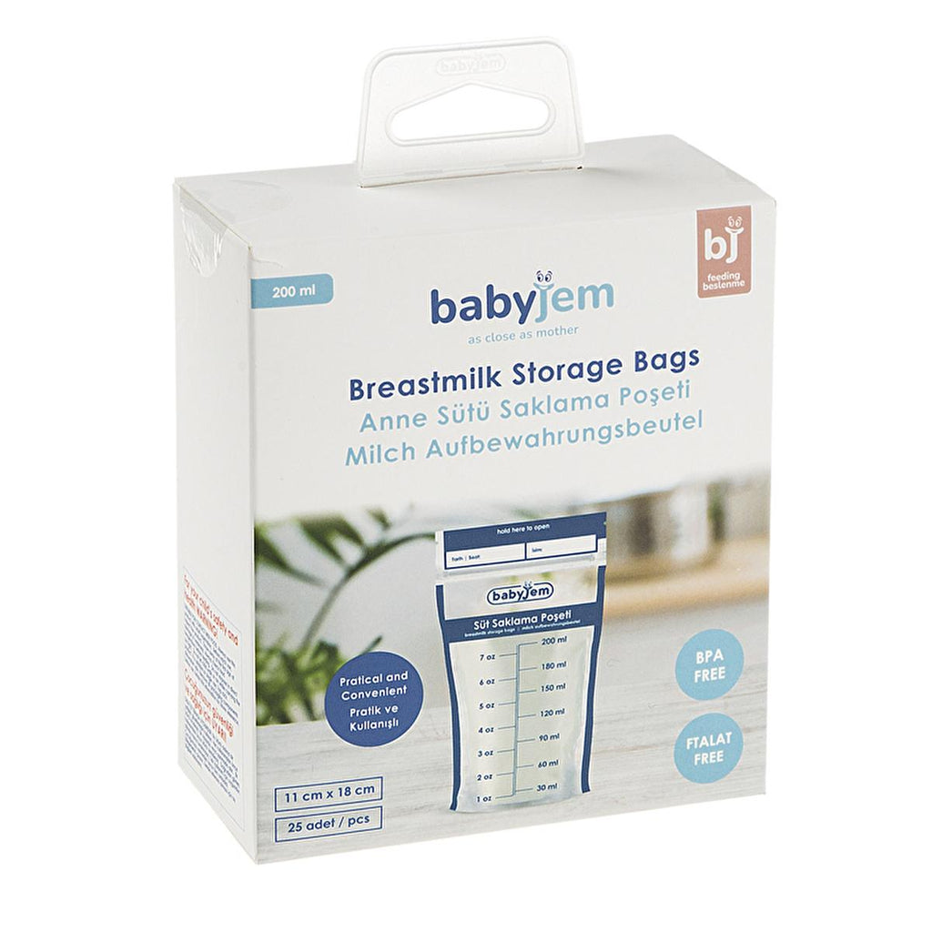 Babyjem Breast Milk Storage Bags - Sterile, BPA-Free, Airtight & Self-Standing - 25 Count