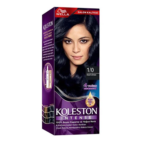 Koleston Intense Blue Black Hair Dye 1/0: Permanent Color, 100% Gray Coverage, Argan Oil-Infused Conditioner for Intense Shine
