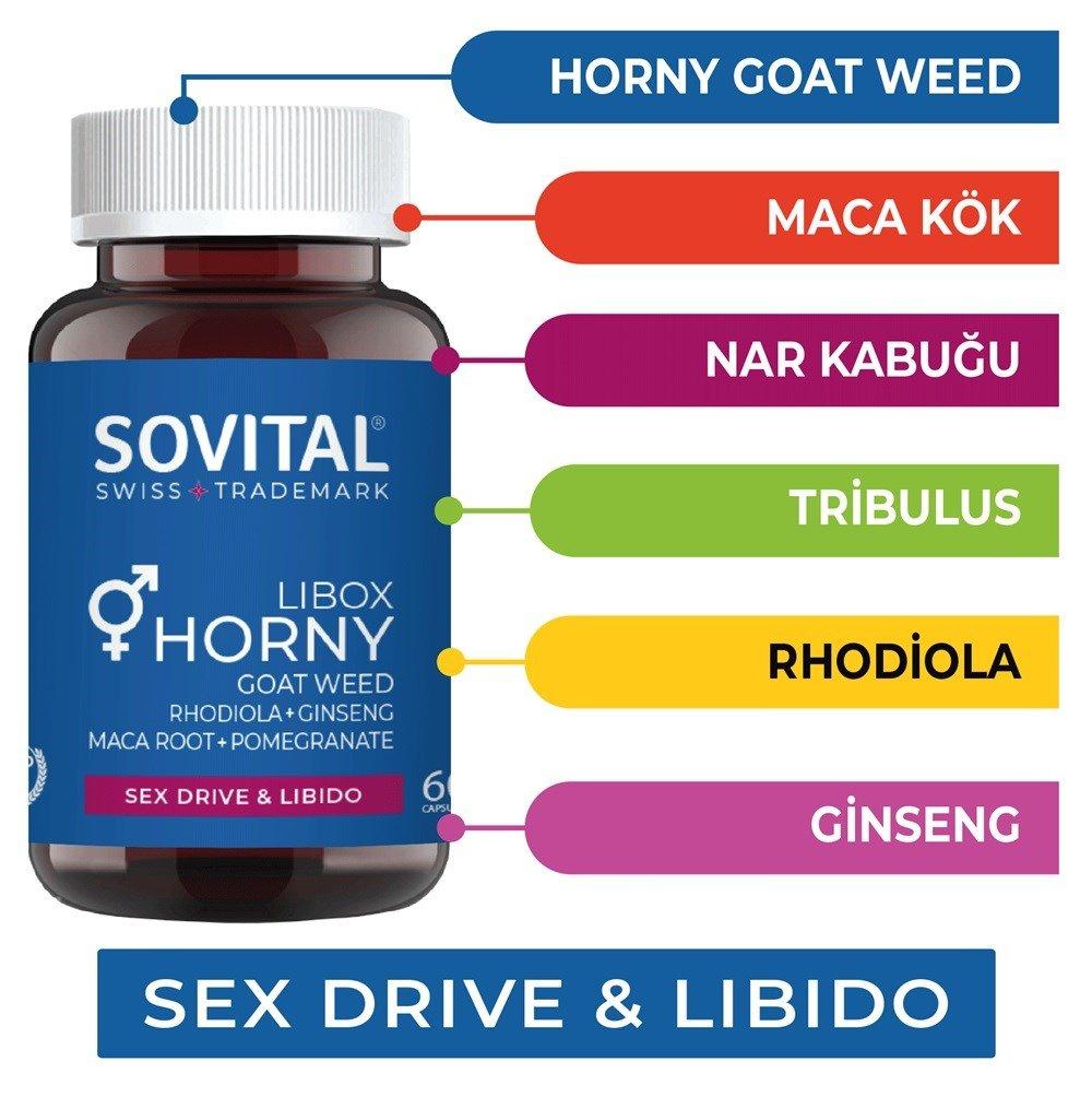 Sovital Libox Horny Dietary Supplement for Libido & Vitality - 60 Capsules, Ginseng & Horny Goat Weed Extract