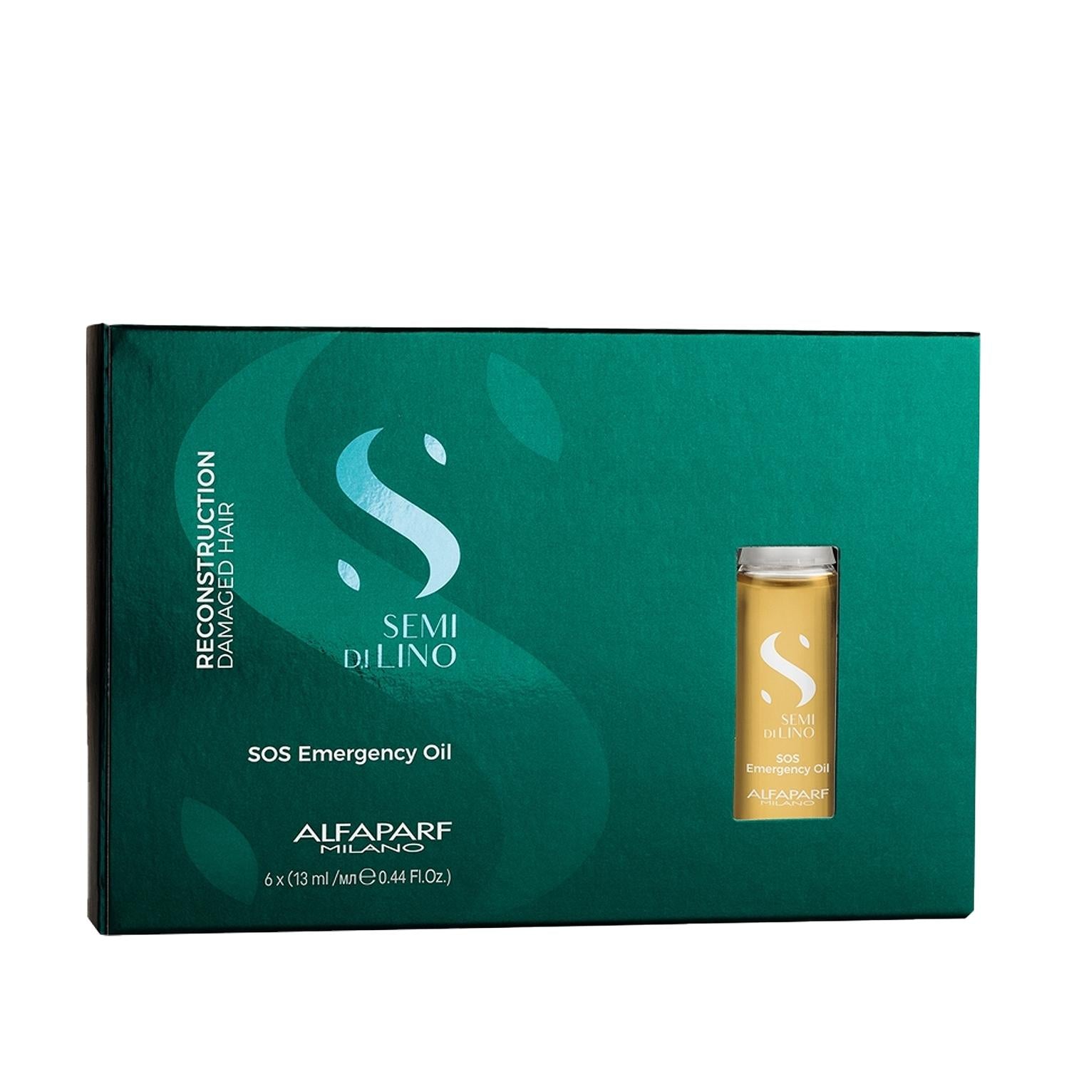 Alfaparf Semi Di Lino Reconstruction SOS Emergency Oil Hair Serum - Intensive Repair for Damaged Hair, 6x13ml