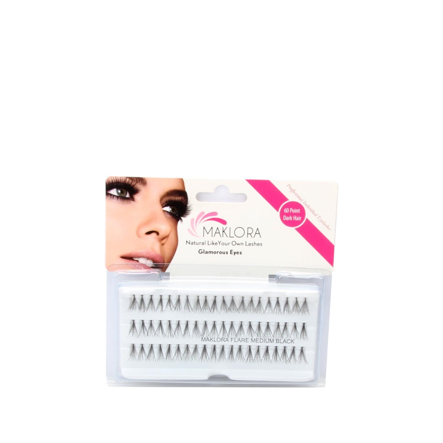 Maklora False Eyelashes - 60 Individual Lashes, 14 Strands, Medium Size for Natural Look & Customizable Application