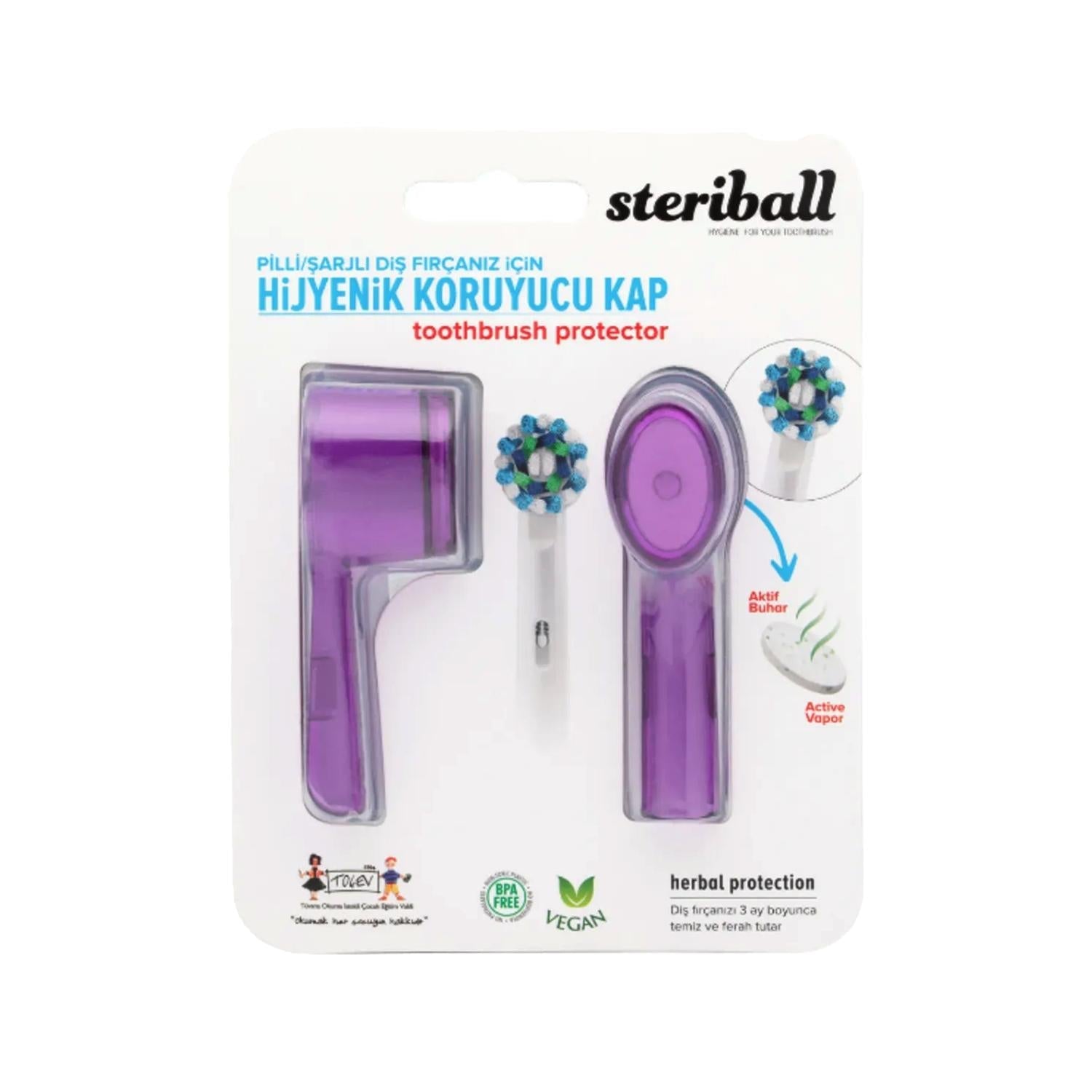 Steriball Hygienic Toothbrush Holder Purple 2-Pack - Electric Toothbrush Container for Steriball Brushes