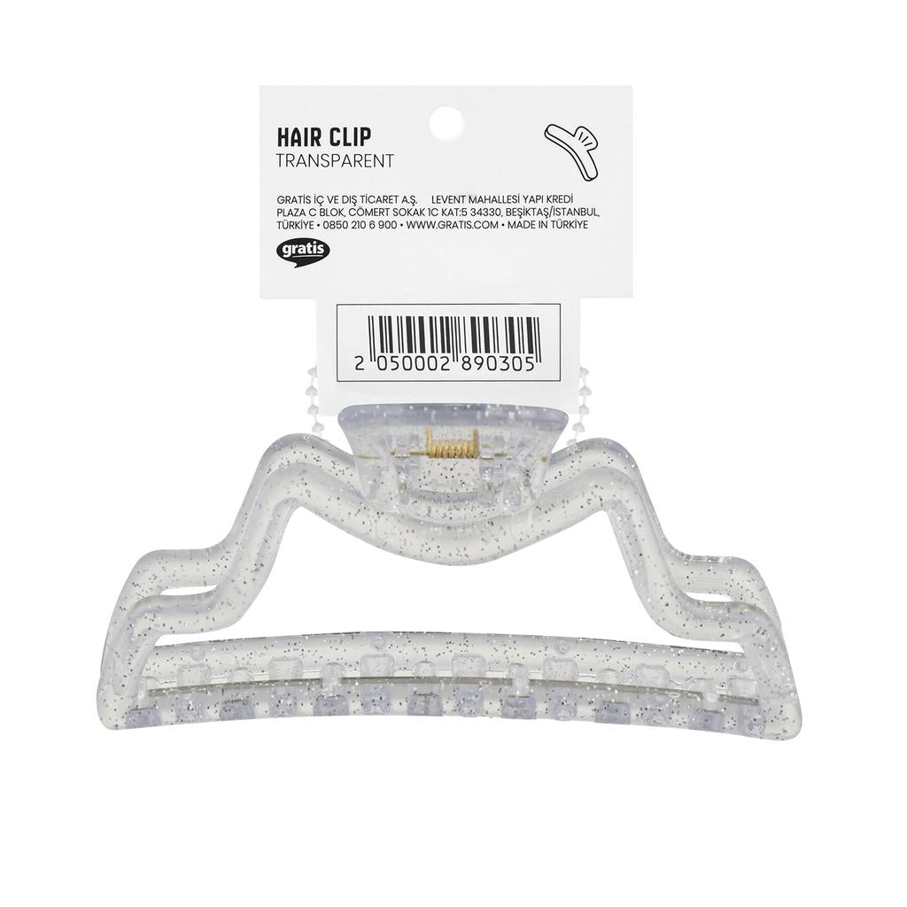 Eklips Curved Claw Hair Clip in Glittery Transparent