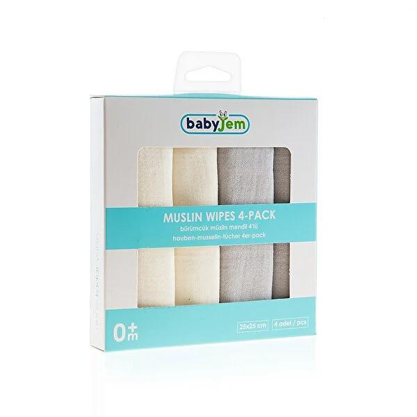 Babyjem: Ultra-Soft Baby Muslin Cloths - 100% Cotton, Gentle Newborn Washcloths for Sensitive Skin - 4 Pack