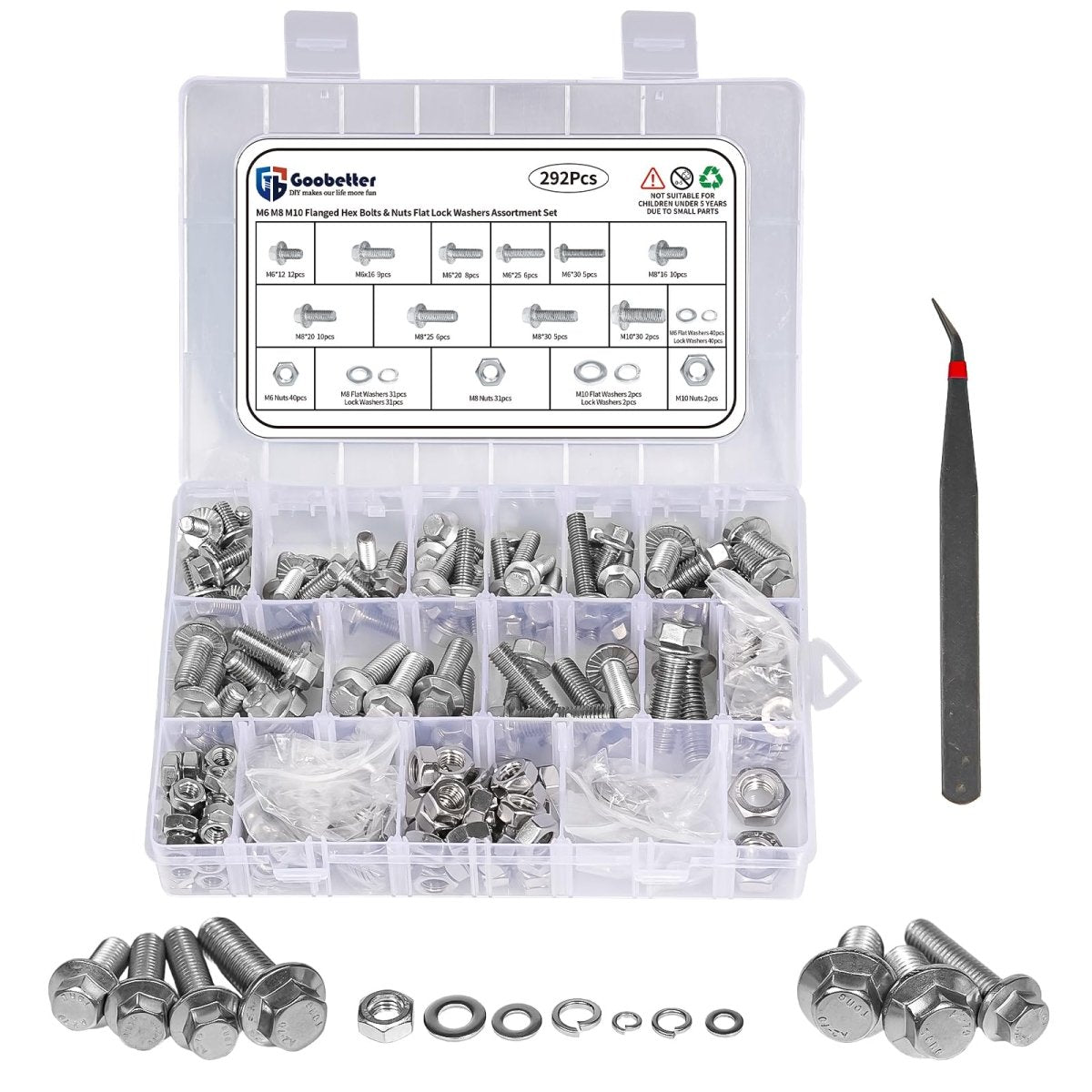 M6/M8/M10 Flange Bolt Kit (549PCS) | Hex Bolts, Nuts & Washers