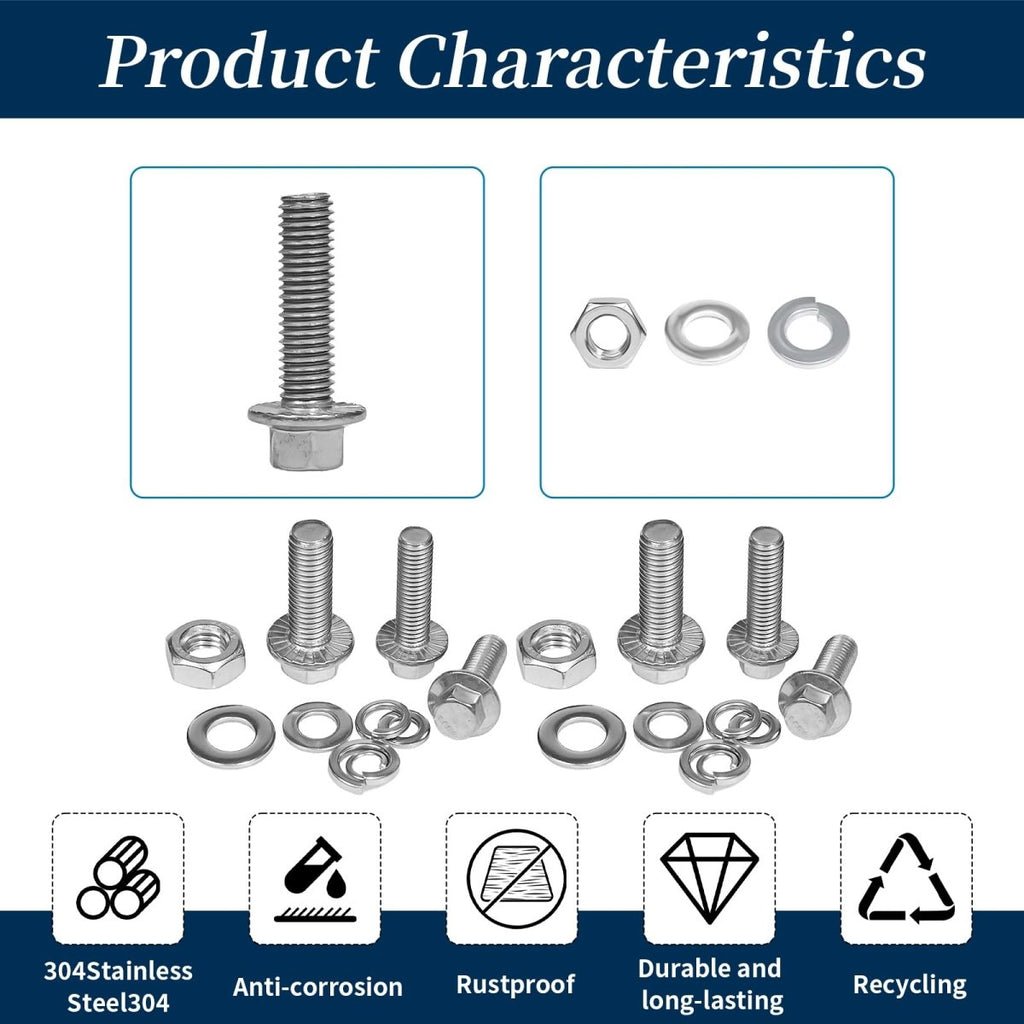 Stainless Steel Bolts and Nuts Assortment Kit 304 A2 Hex Head with Flat Lock Washers