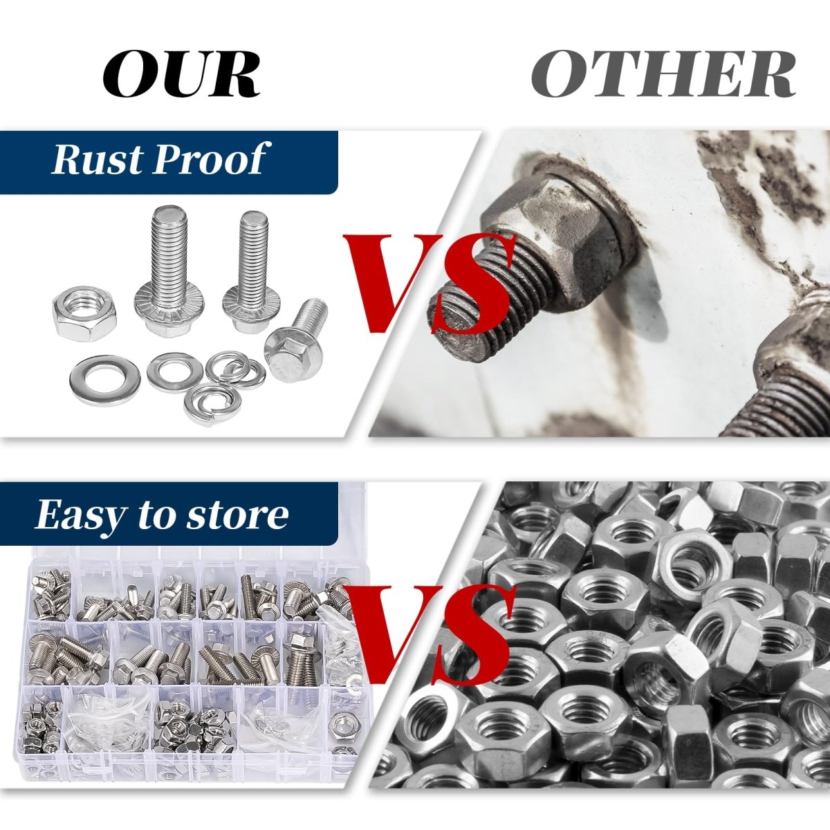 Stainless Steel Bolts and Nuts Assortment Kit 304 A2 Hex Head with Flat Lock Washers