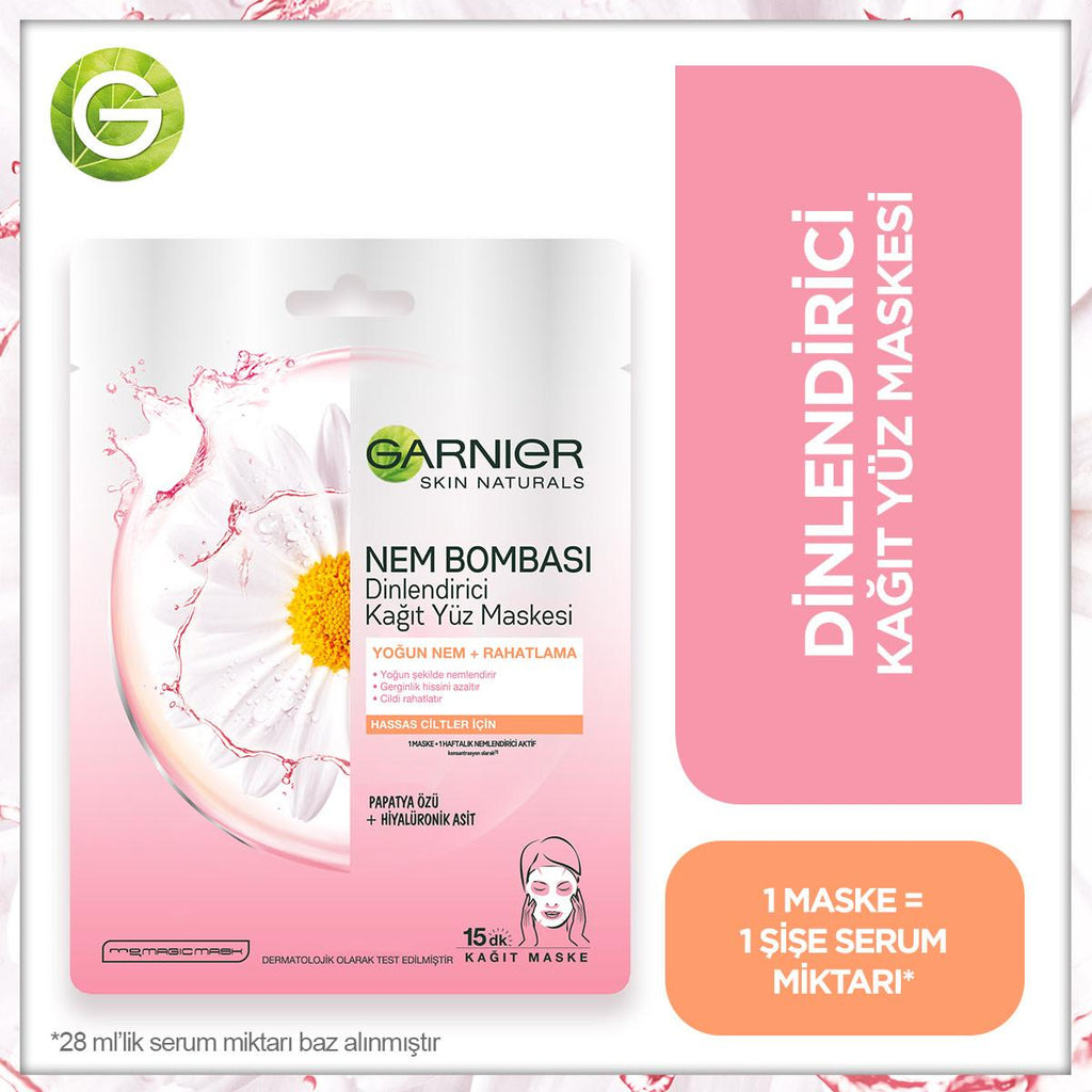 Garnier Chamomile Sheet Mask - Hydrating, Soothing & Relaxing Face Mask for Sensitive Skin