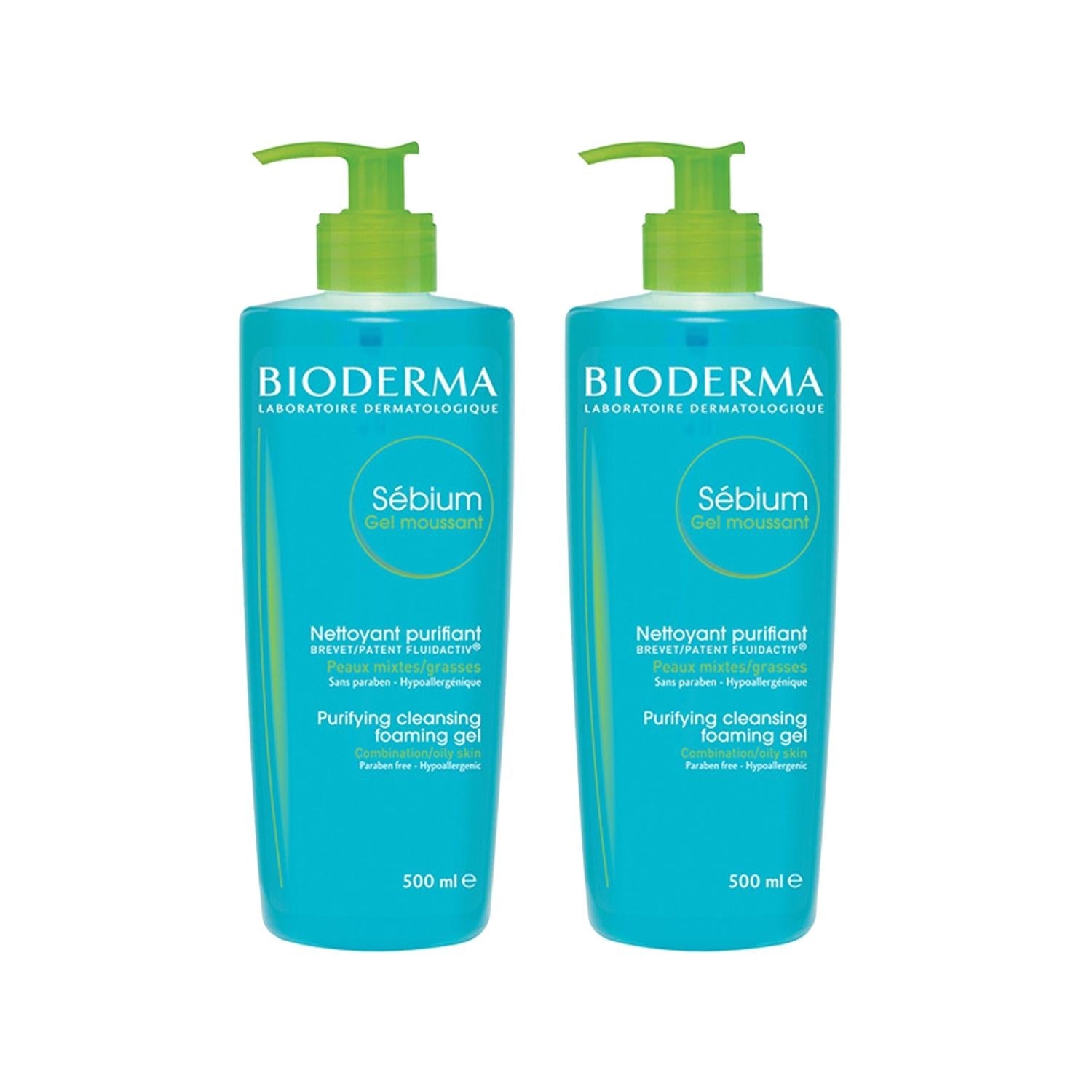 Bioderma Sebium Foaming Cleanser Gel - Gentle Oily Skin Cleanser, Dermatologically Tested, 500ml x2