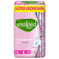 Molped Ultra Absorbent Long Hygienic Pads: Super Economy 20-Count Pack | Cottony Soft, Hypoallergenic Feminine Hygiene for Maximum Dryness & Comfort