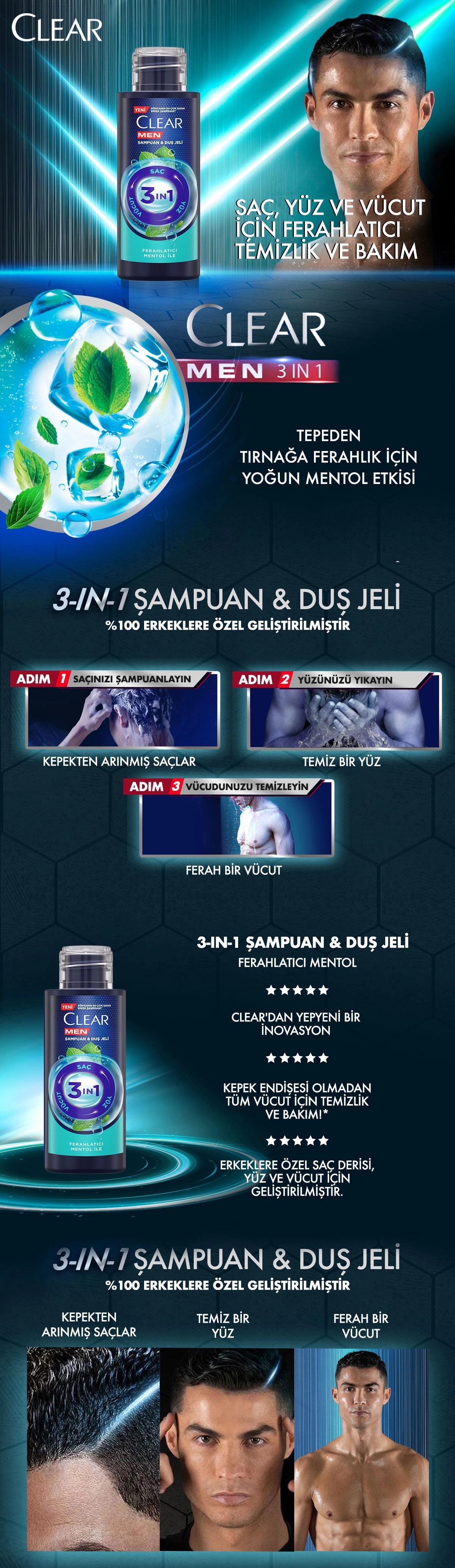 Clear Men 3-in-1 Menthol Shampoo & Body Wash for Men 90ml