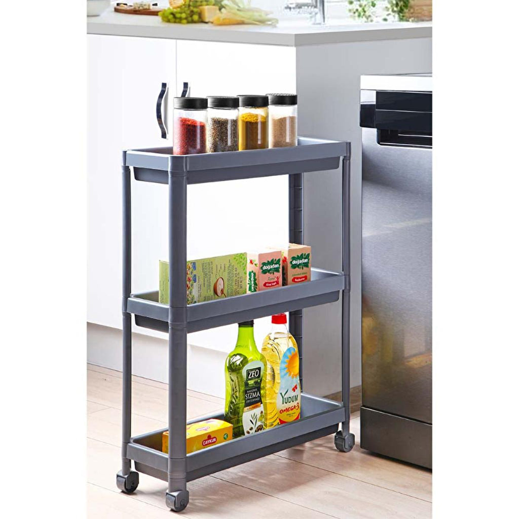 Decobella Narrow Storage Rack 3-Tier Wheeled Bathroom Kitchen Organizer