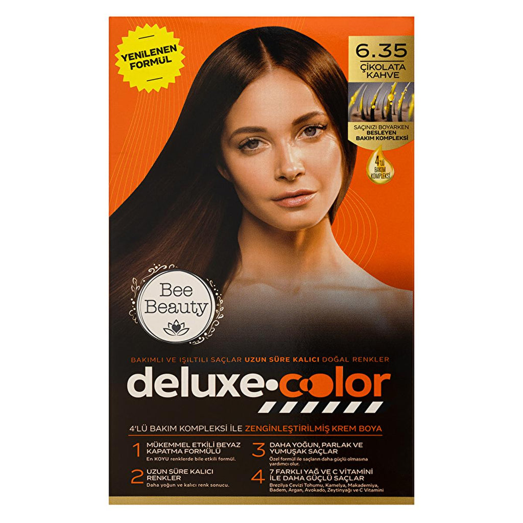 Bee Beauty Chocolate Brown Hair Dye Kit: Deluxe Permanent Hair Color with Argan, Collagen, & Oils for Grey Coverage - Salon Quality at Home