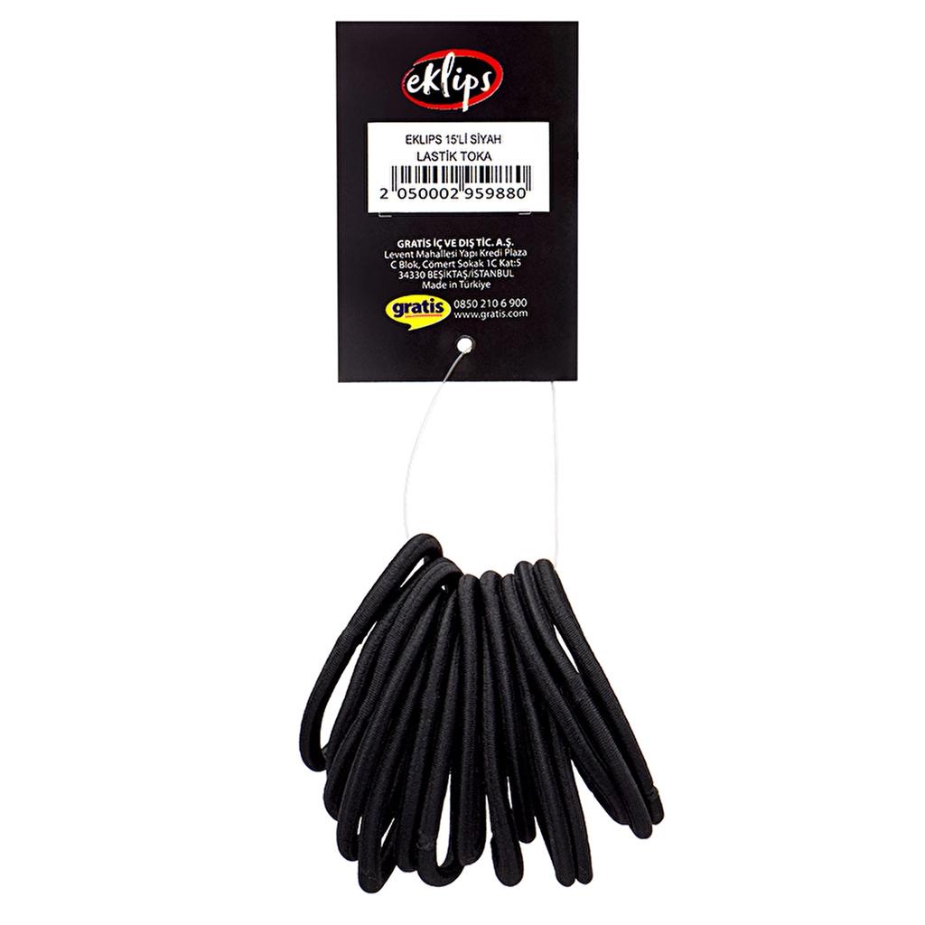 Eklips Black Elastic Hair Ties for Secure Hold 15-Pack