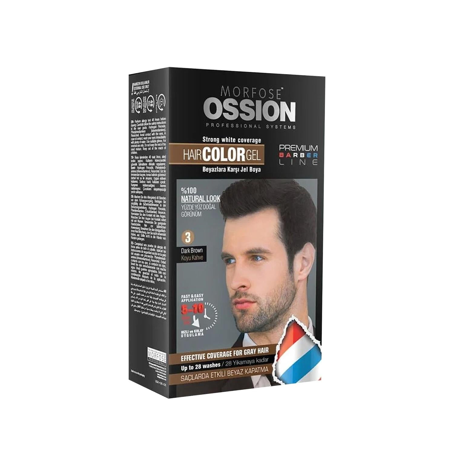 Morfose Ossion Men's Hair Dye Jelly - Dark Brown (No:3 Koyu Kahve), 40ml - Easy Application & Men's Grooming