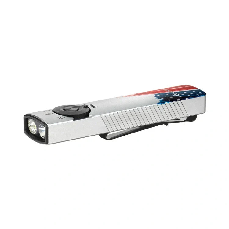 OLIGHT ARKFELDPRO3RSTARS Arkfeld Pro Flat EDC Flashlight with LED Light UV and Laser - Stars & Stripes Edition