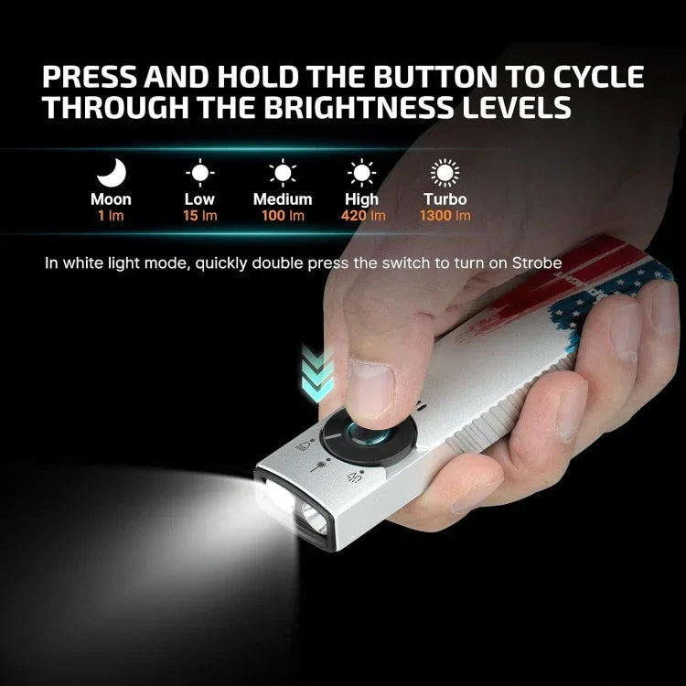 OLIGHT ARKFELDPRO3RSTARS Arkfeld Pro Flat EDC Flashlight with LED Light UV and Laser - Stars & Stripes Edition