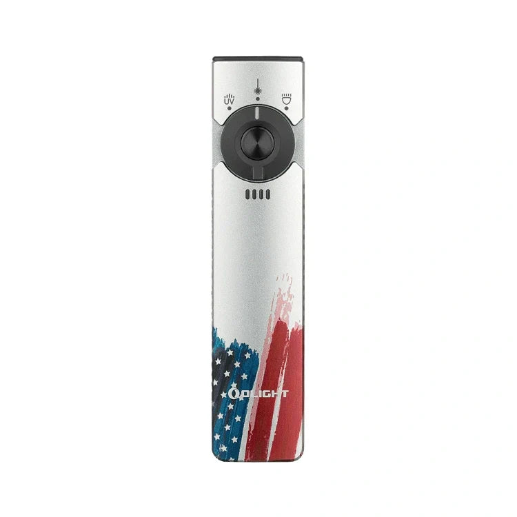OLIGHT ARKFELDPRO3RSTARS Arkfeld Pro Flat EDC Flashlight with LED Light UV and Laser - Stars & Stripes Edition