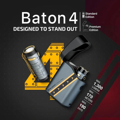 OLIGHT BATON4KITFTPL Baton 4 Powerful EDC Flashlight 1300 Lumens - Fighter Pilot-Premium