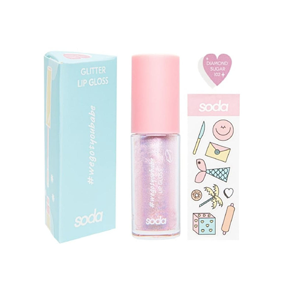 SODA Glitter Lip Gloss - Long Lasting Shiny Lip Care for Women - Diamond Sugar