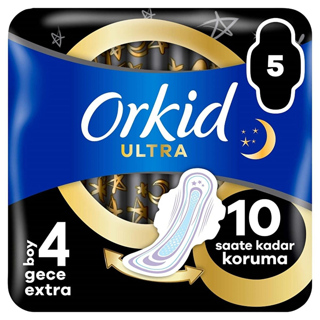 Orkid Ultra Gece Extra (Boy 4) - Nighttime Hygienic Pads with 60% Larger Back Section for Extra Protection
