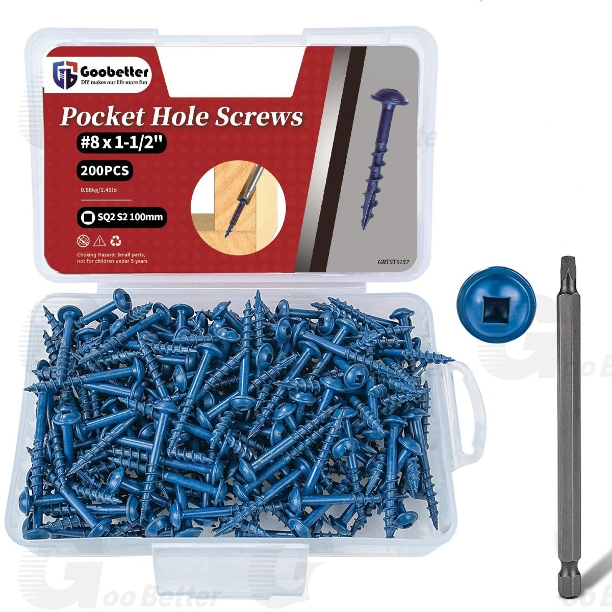 #8 Pocket Hole Screws Exterior Pocket Screw Coarse Thread Square Drive Washer Head Blue Coated With 100MM Drive Bit
