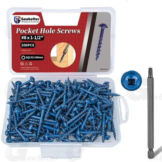 #8 Pocket Hole Screws Exterior Pocket Screw Coarse Thread Square Drive Washer Head Blue Coated With 100MM Drive Bit