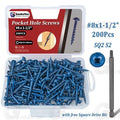 #8 Pocket Hole Screws Exterior Pocket Screw Coarse Thread Square Drive Washer Head Blue Coated With 100MM Drive Bit