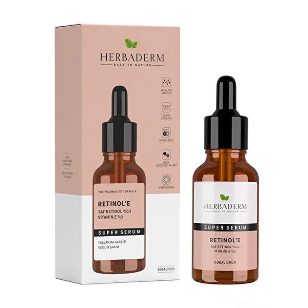 Herbaderm Retinol Serum 30ml - Anti-Aging Skincare with Vitamin E for Fine Lines, Wrinkles, and Skin Brightening