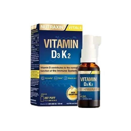 Nutraxin Vitamin D3K2 Supplement Spray - 1000 IU Vitamin D3 & 25 mcg Vitamin K2 per Spray, Allergen-Free, Bone Health Support, 30ml