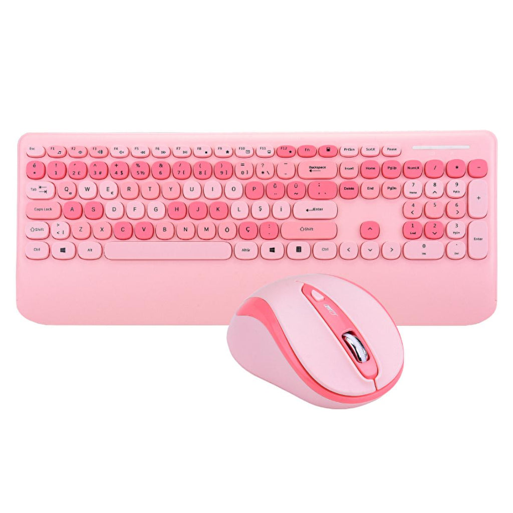 Everest Wireless Keyboard and Mouse Set - 2.4Ghz Wireless Combo, TR Layout Keyboard, 1600 DPI Mouse, Ergonomic Wrist Rest - Everest Renkli Tuşlu Pembe Kablosuz Q Multimedia Klavye + Mouse Set