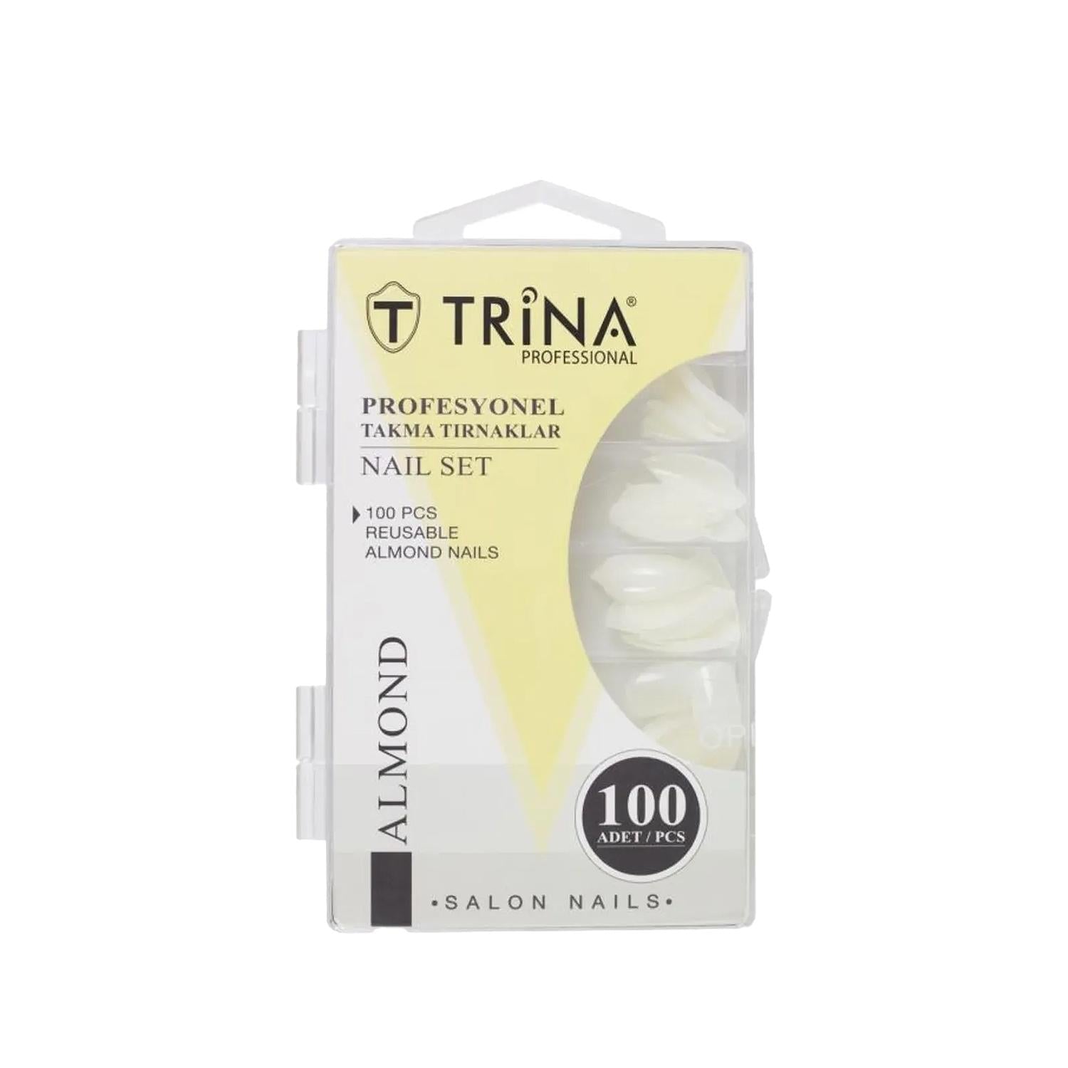 Trina False Nails Almond Shape 100 Pieces - Cosmetic Nail Enhancements for Nail Beauty and Care