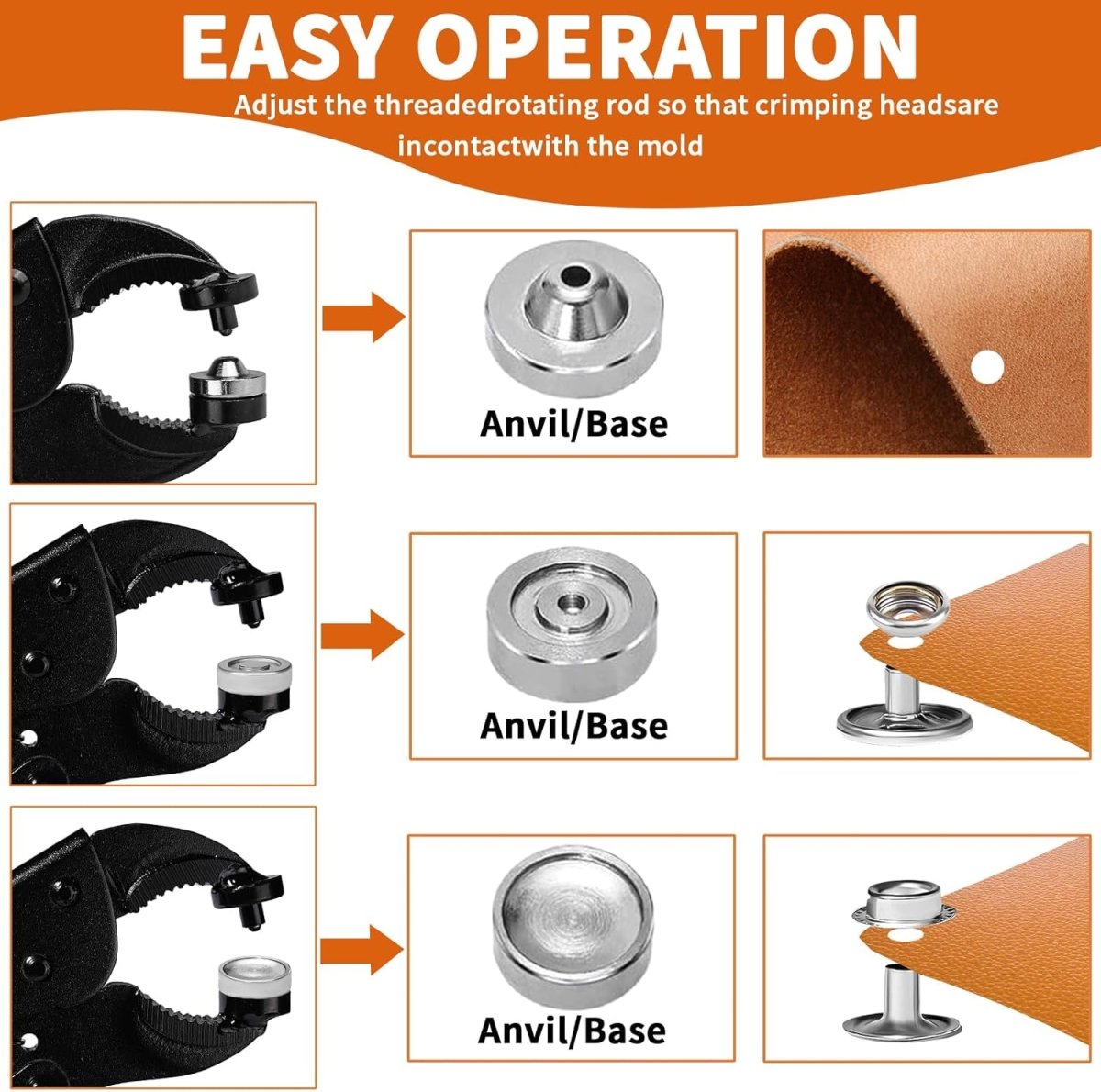 Snap Button Kit, Heavy Duty Snap Fastener Tool, Snaps Pliers for Metal Snaps Includes 80 Sets 15mm, Adjustable Snap Setter Tool for Fastening Repairing Boat Covers Canvas