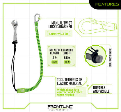 Frontline TLS15 ToolGrip Elastic Tool Tether 15 lbs with Steel Turn Lock Carabiner