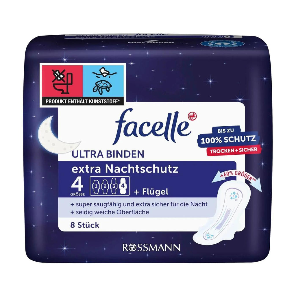 Facelle Ultra Night Pads with Wings for Extra Protection 8-Pack