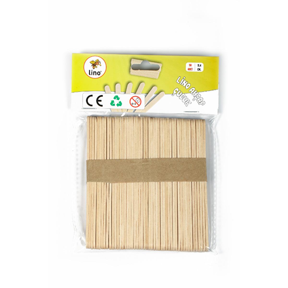 Lino Wooden Craft Sticks - 11cm Natural Color, 50 Pieces, Ideal for Crafts, DIY & Educational Activities