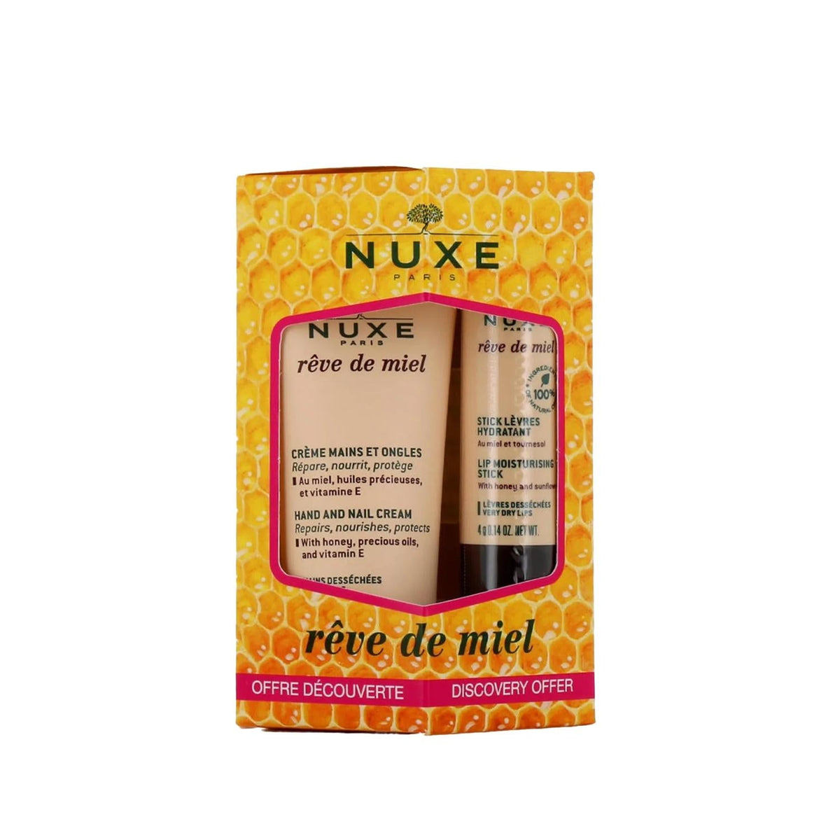 Nuxe Reve de Miel: Moisturizing Hand Cream & Nourishing Lip Balm Set for Dry Skin & Chapped Lips - Honey Skincare