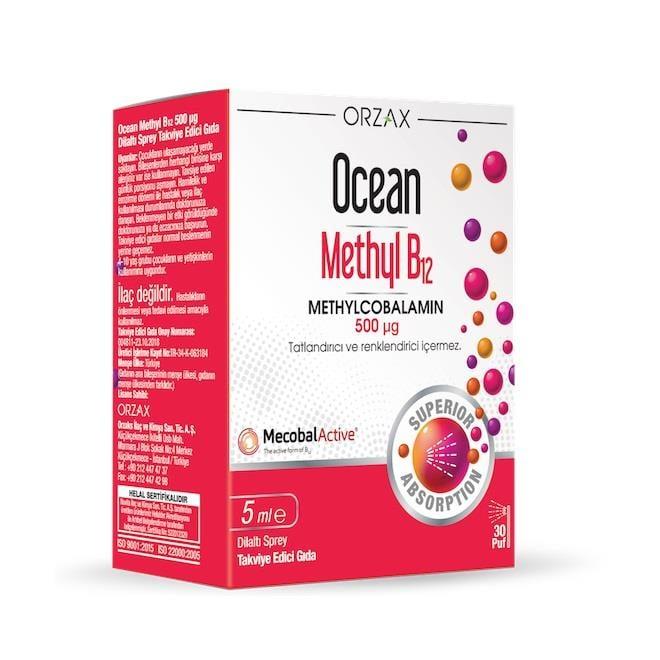 Ocean Vitamin B12 Methylcobalamin Sublingual Spray Supplement for Adults & Children - 500 mg, 5 ml