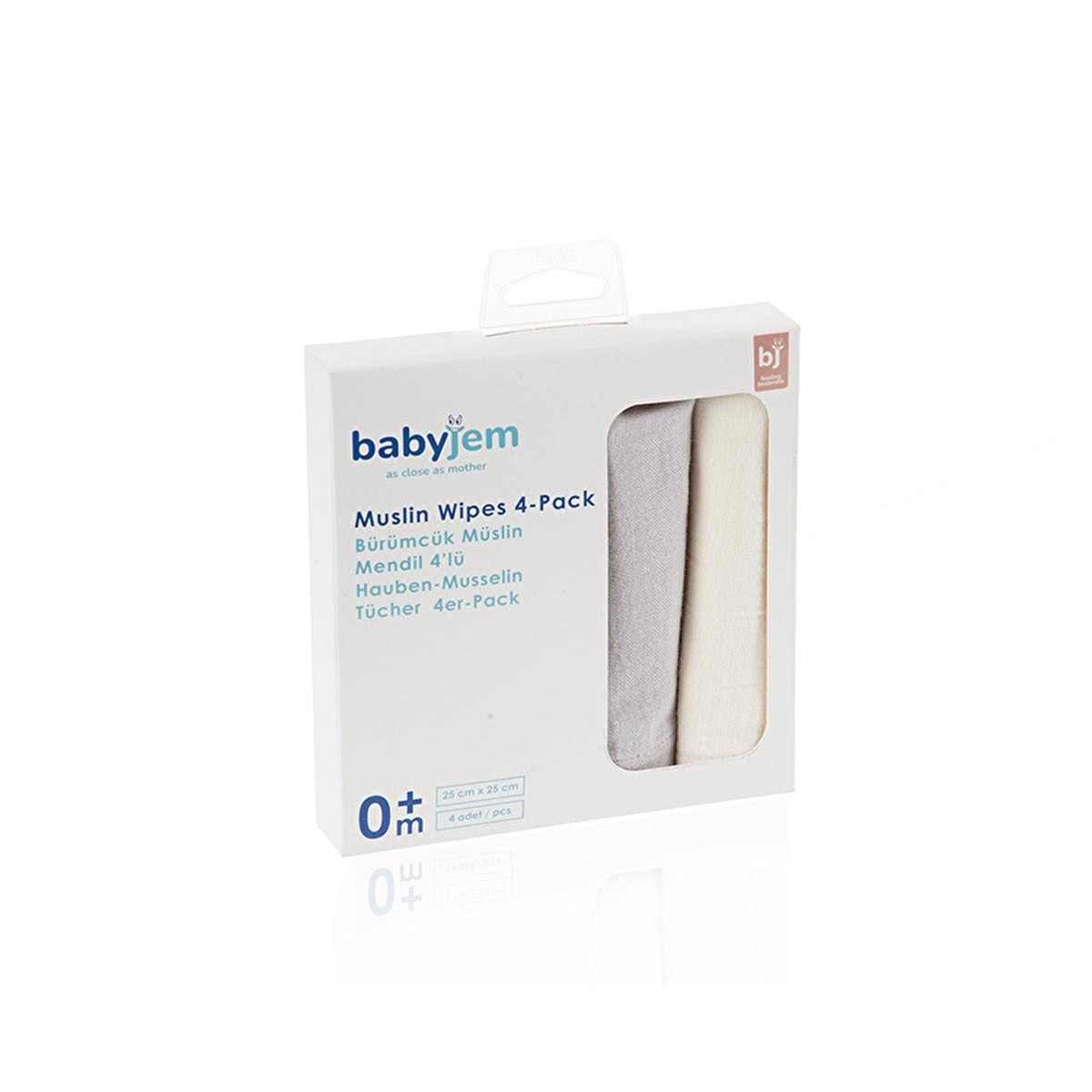 Babyjem Baby Muslin Cloth 4-Pack Grey - Soft Multi-Purpose Cloth for Newborn Care