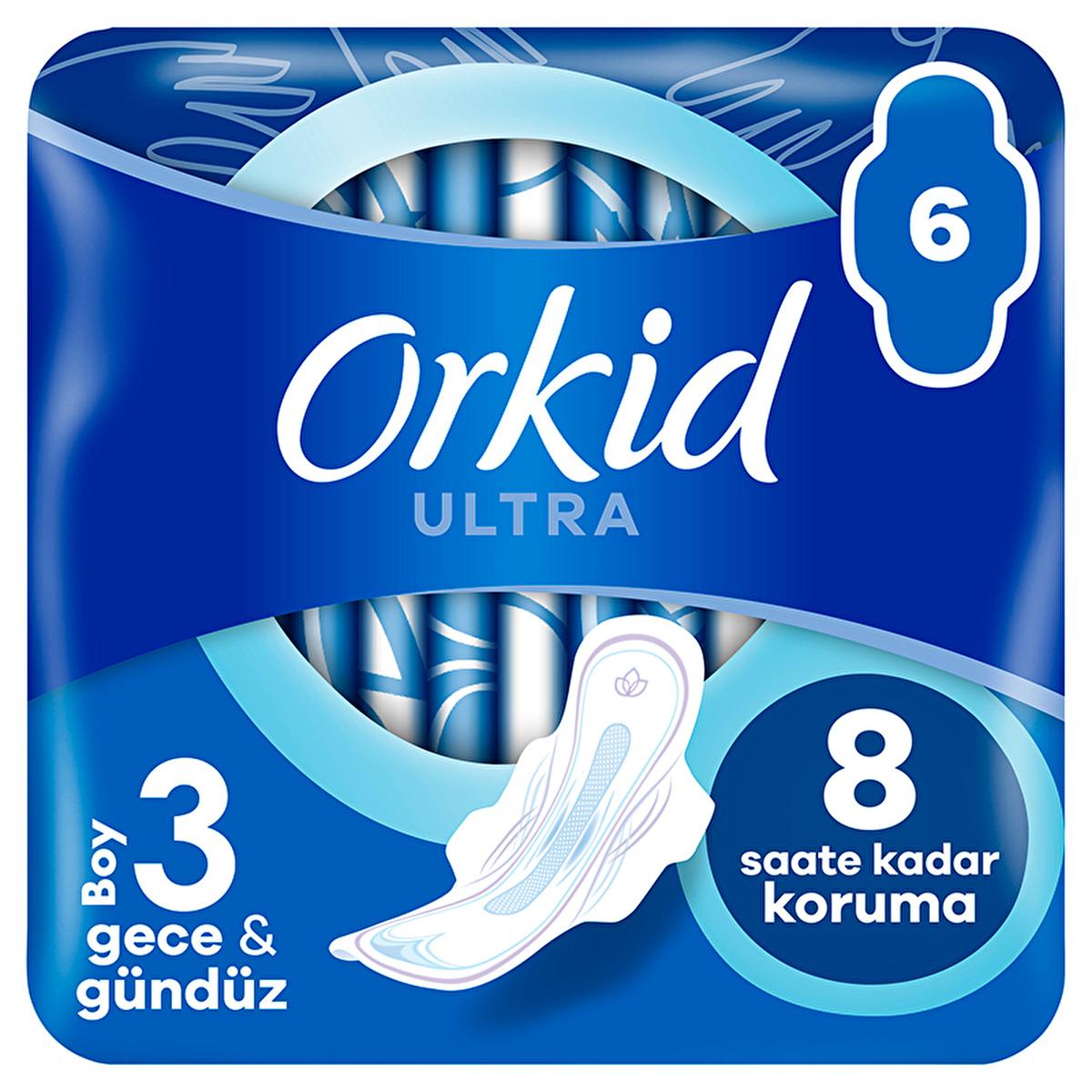 Orkid Ultra Gece Hygienic Pads for Women - Up to 100% Leak Protection, Ultra Thin, Dermatologically Tested - Sanitary Pads with Wings for Menstrual Protection