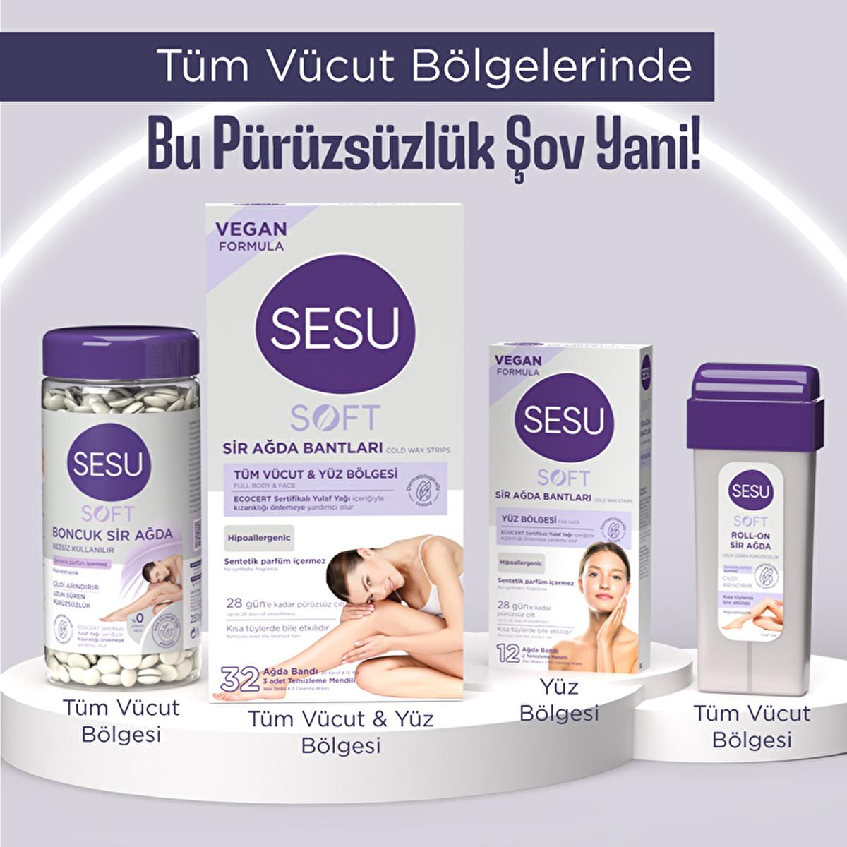 Sesu Soft Wax Strips for Hair Removal - Easy, Quick, Dermatologically Tested - 32 Strips