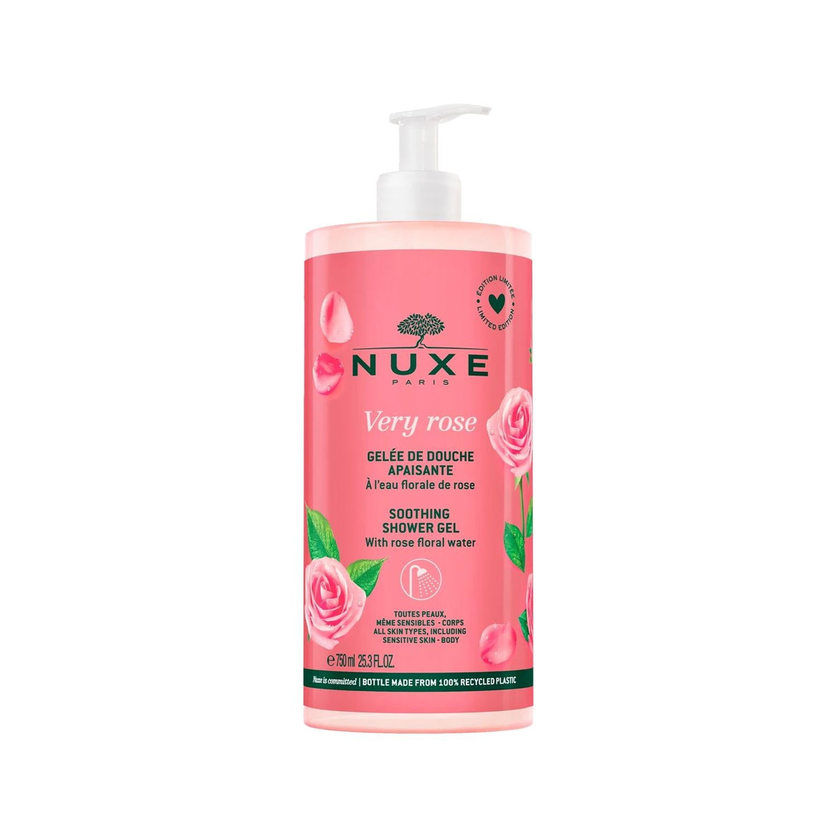 Nuxe Very Rose Shower Gel 750ml - Luxurious Fragrant Body Wash for Gentle Cleansing