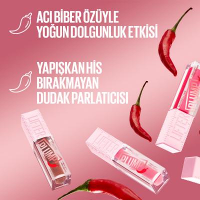 Maybelline Lifter Plump Lip Gloss - 004 Red Flag, Non-Sticky, Chili Pepper Extract for Plumping
