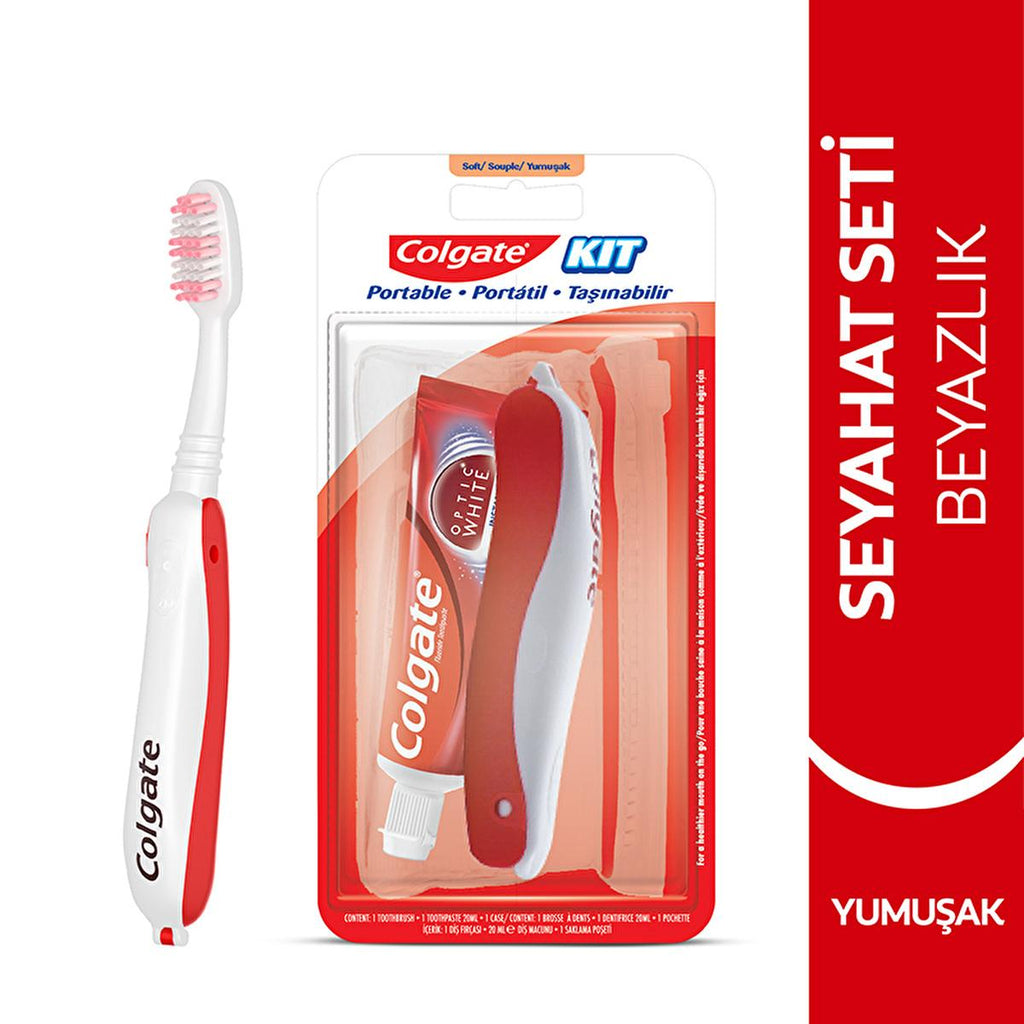 Colgate Optic White: Teeth Whitening Travel Kit - Portable Oral Care for Fresh Breath On-the-Go. Mini Toothpaste & Folding Toothbrush