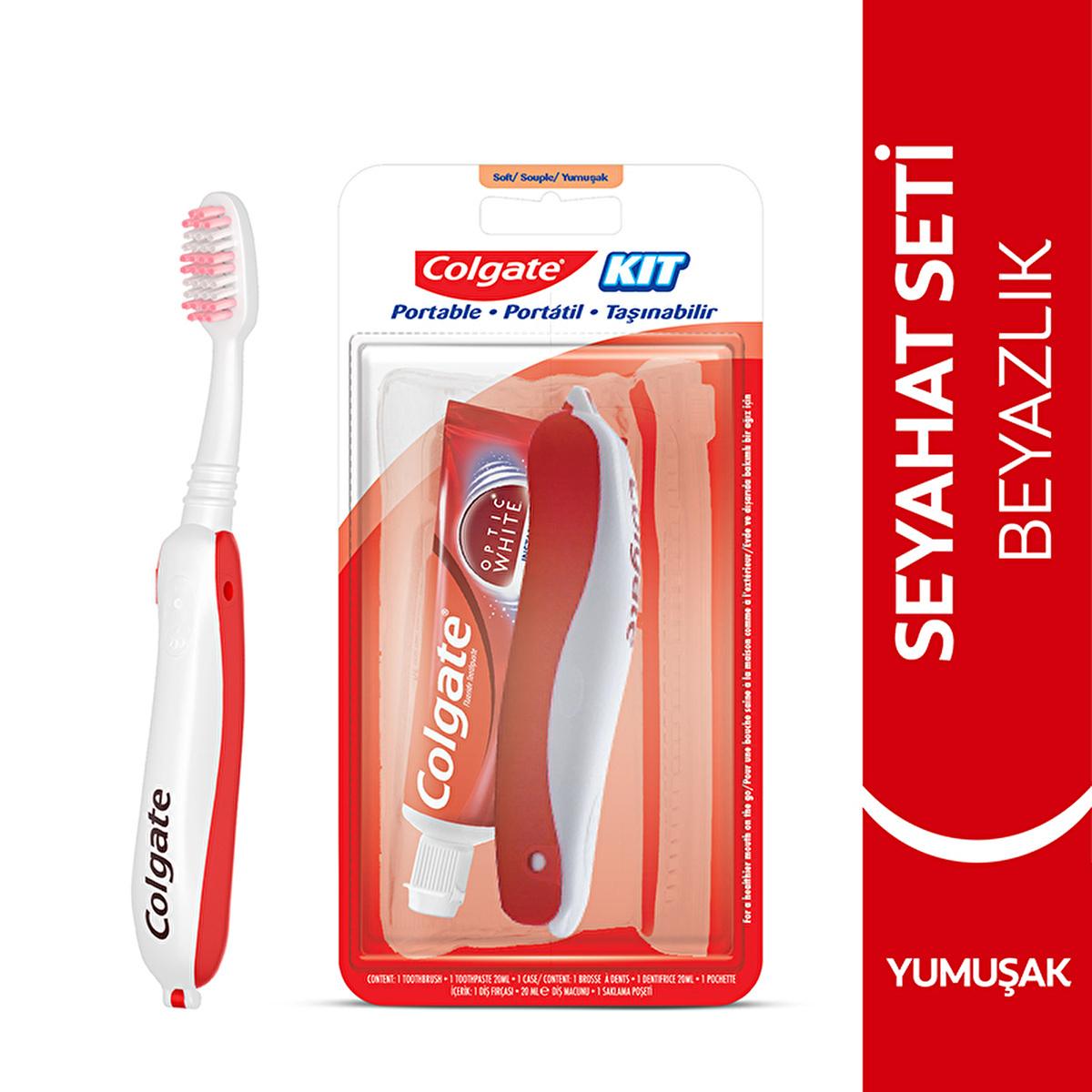 Colgate Optic White: Teeth Whitening Travel Kit - Portable Oral Care for Fresh Breath On-the-Go. Mini Toothpaste & Folding Toothbrush