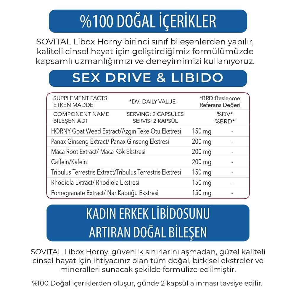 Sovital Libox Horny Dietary Supplement for Libido & Vitality - 60 Capsules, Ginseng & Horny Goat Weed Extract