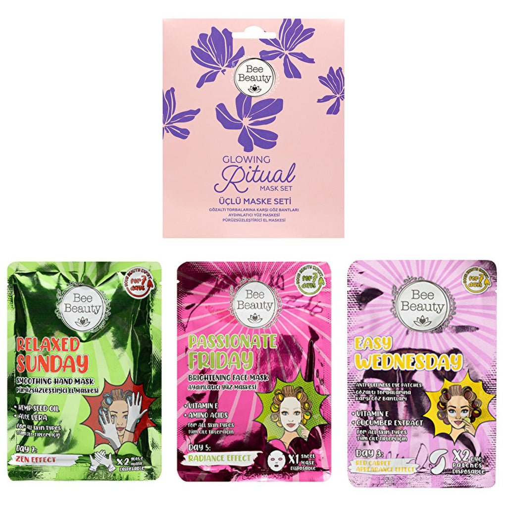 Bee Beauty Glowing Ritual: Face and Hand Mask Set - Reduce Puffiness, Brighten Skin, Smooth Hands - Easy Skincare Routine