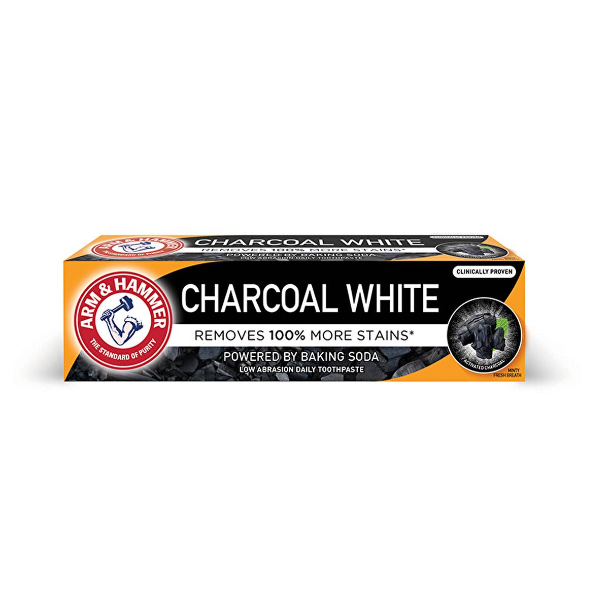 Arm & Hammer Charcoal White Toothpaste: Whiten Teeth & Remove Stains Naturally with Baking Soda - Gentle Low Abrasion Formula