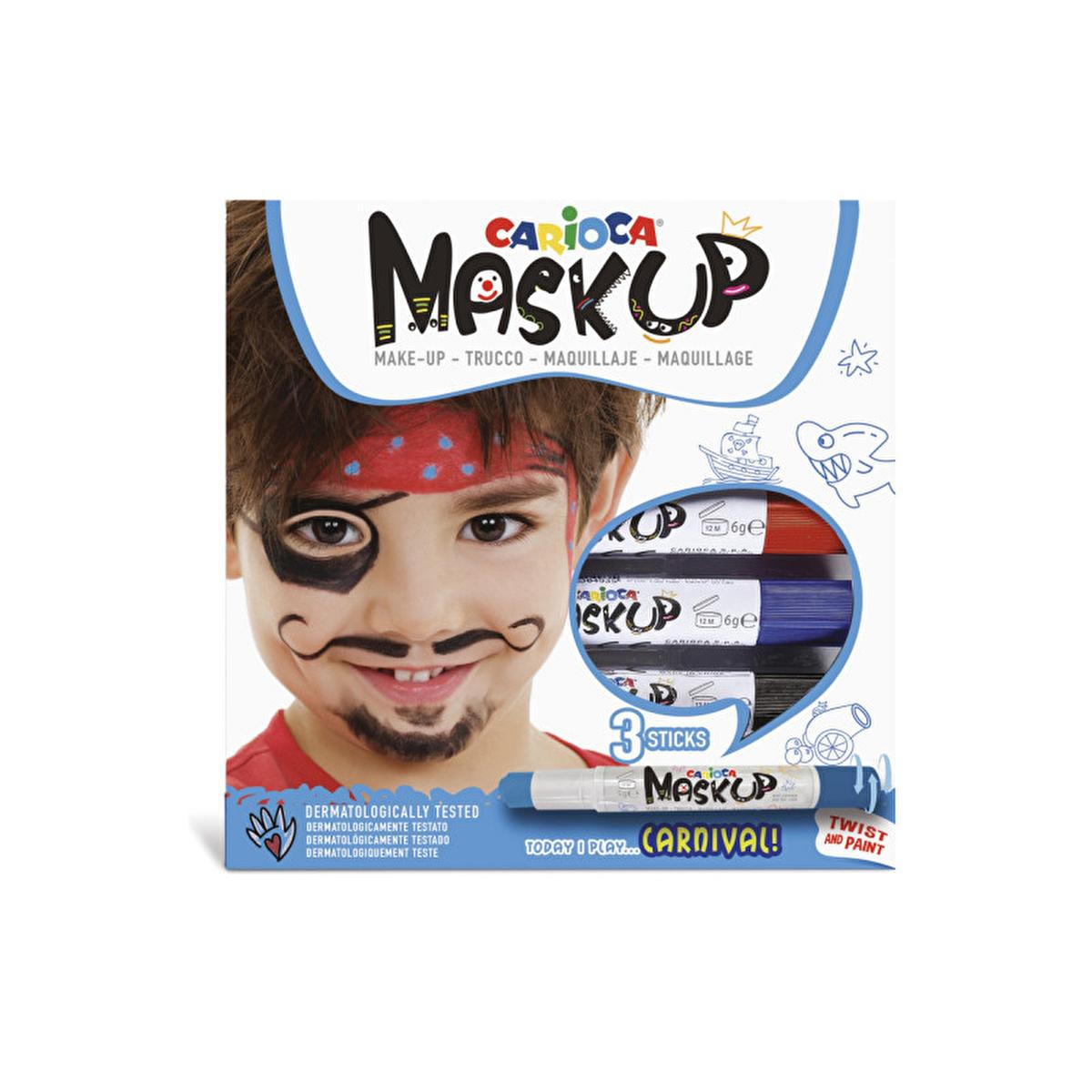 Carioca Carnival Face Paint Kit - 3 Water-Based Colors, Dermatologically Tested, Easy Twist-Apply Design for Kids & Adults