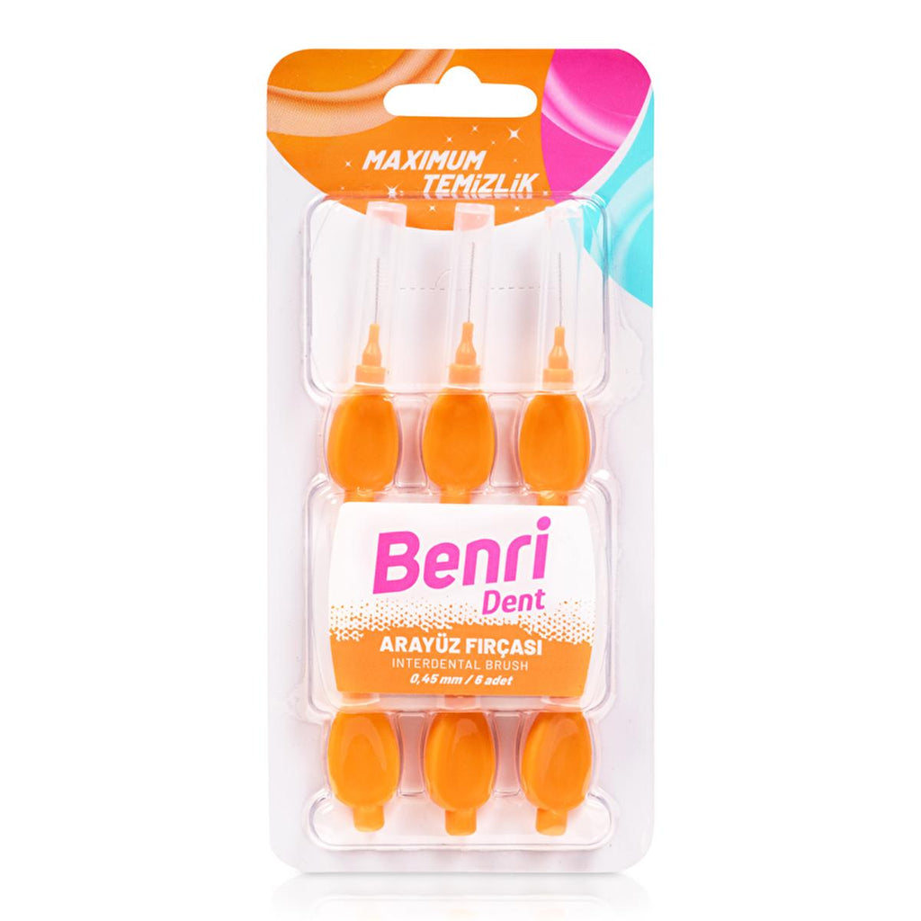 Benri Interdental Brush 0.45mm Pack of 6 - Enhance Oral Hygiene, Braces Cleaning & Dental Care